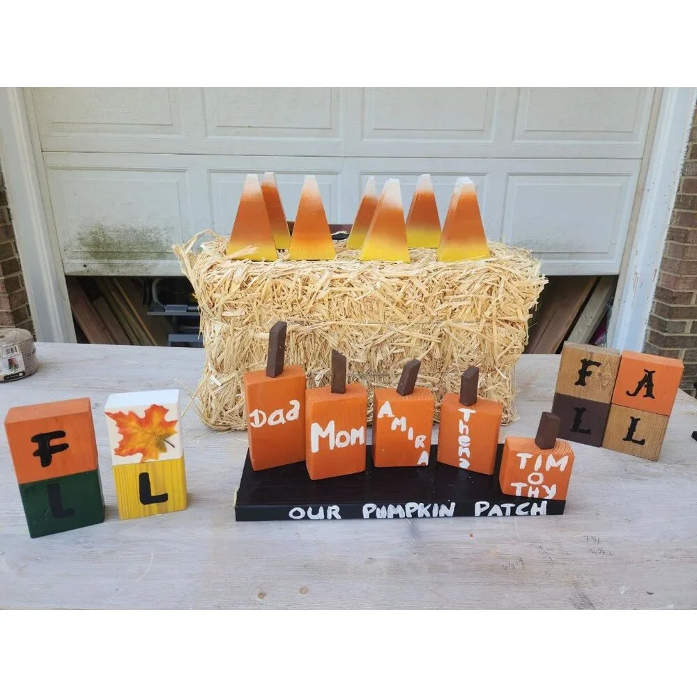 Personalized Handcrafted Wood Pumpkin Patch Family Decor Set